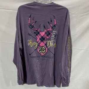 Simply Southern Long Sleeve Tee - Lavender with Pink Plaid Deer